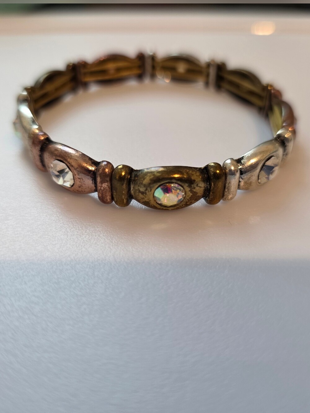 Vintage Tri-Tone Crystal Stretch Bracelet